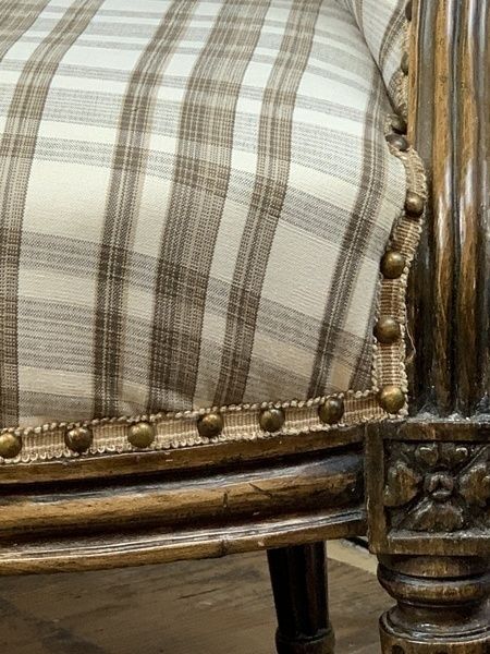 Antique French Bergere Tub Armchair With Check photo furniture