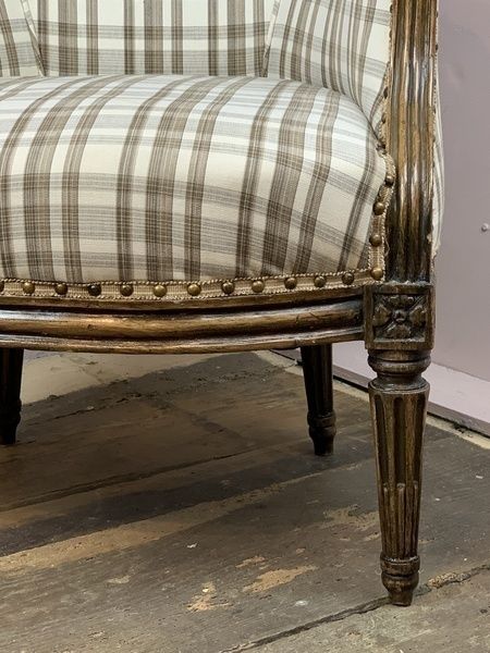 Antique French Bergere Tub Armchair With Check photo Furniture