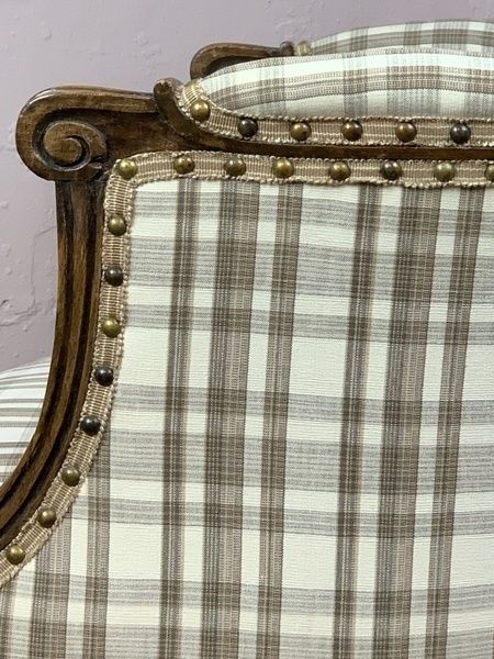 Antique French Bergere Tub Armchair With Check photo vinterior