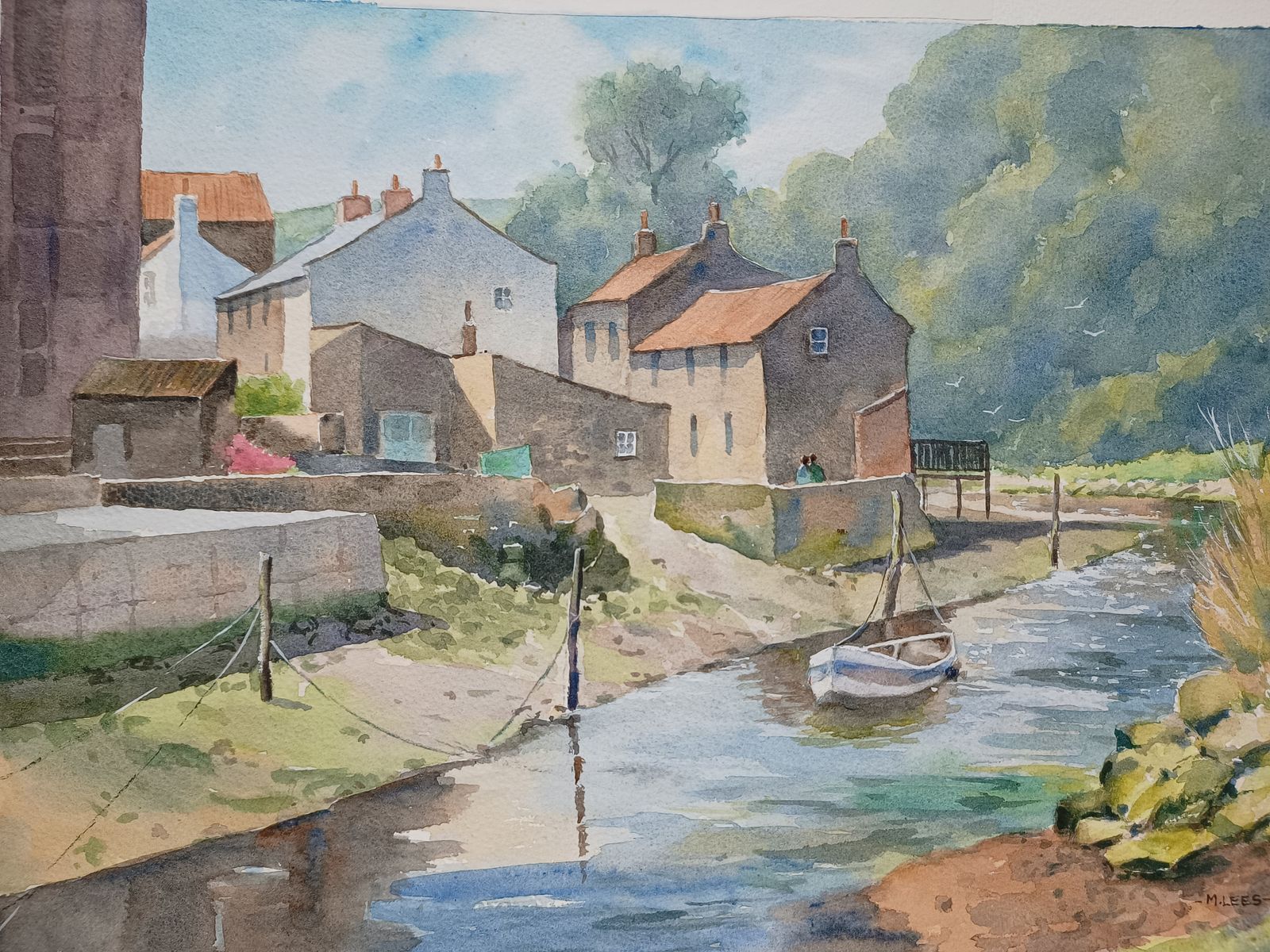 Original Unframed Watercolour Painting,Low Tide Quayside West Yorkshire Signed M.Lees.