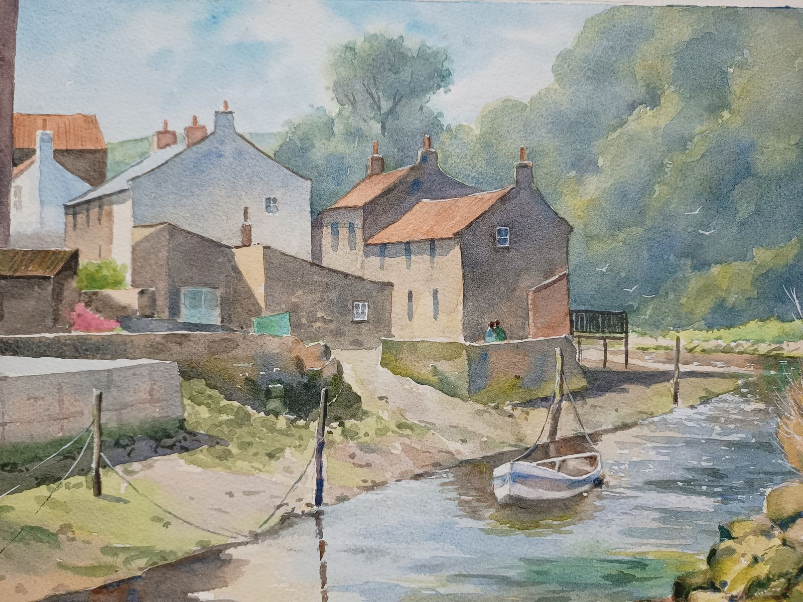 Original Unframed Watercolour Painting,Low Tide Quayside West Yorkshire Signed M.Lees. photo furniture