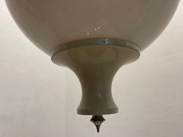 photo furniture Set Of 3 Space Age Pendant Lights In White Opaline Glass, Italy, 1970s