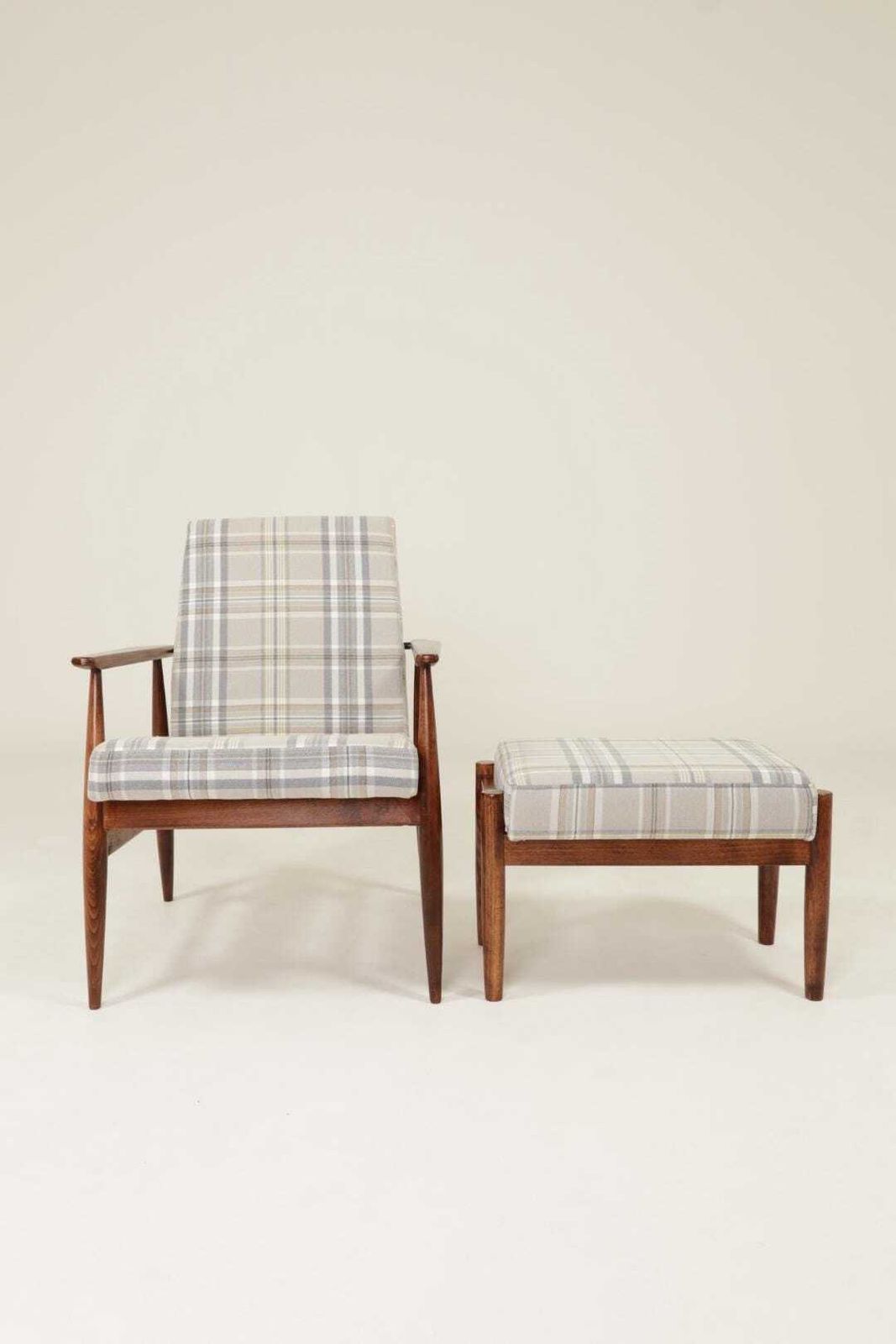 Vintage Set Armchair And Footstool Tartan Royal Design Mid Century Style, 1960 photo 599.0