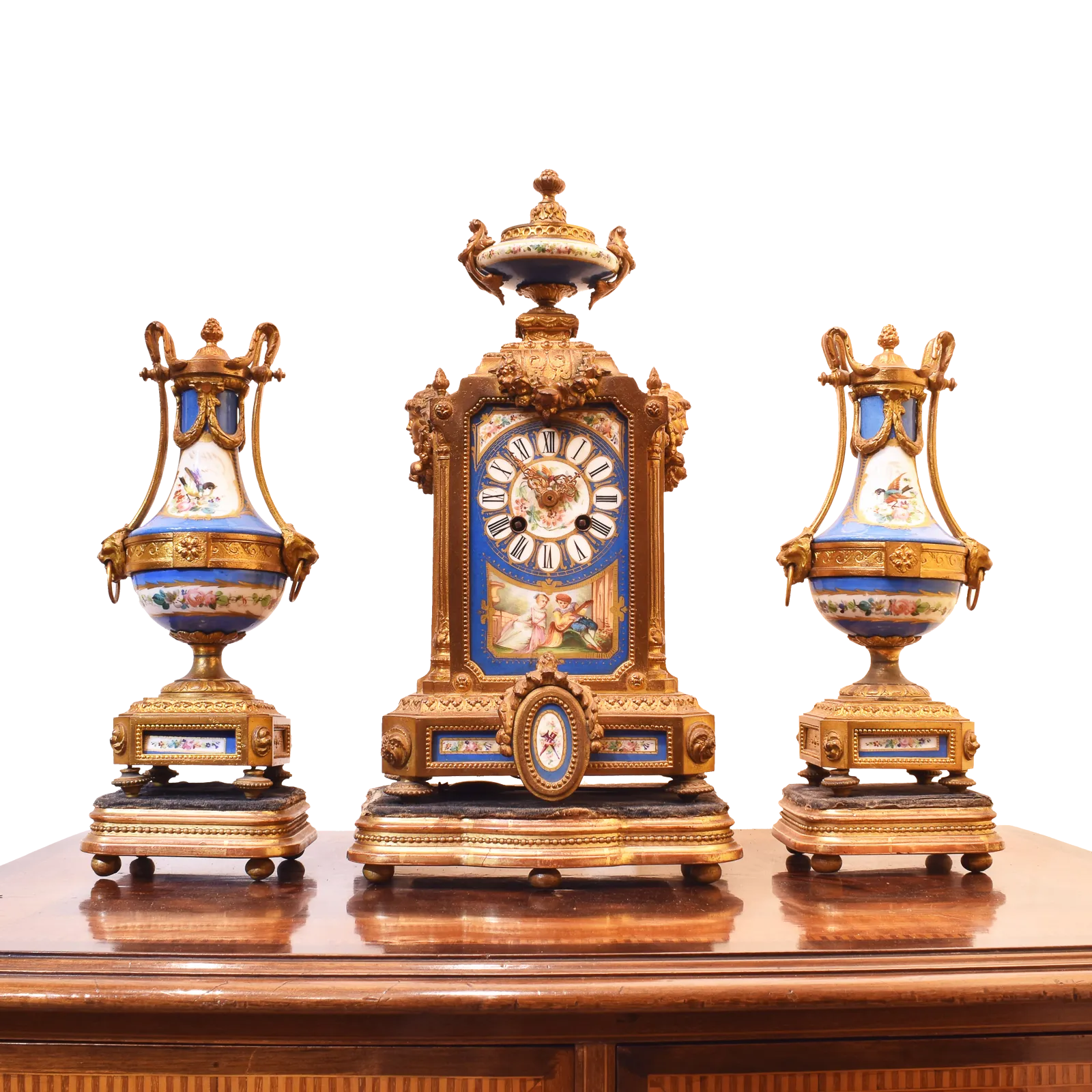 Sevres Panelled Clock With Garnitures