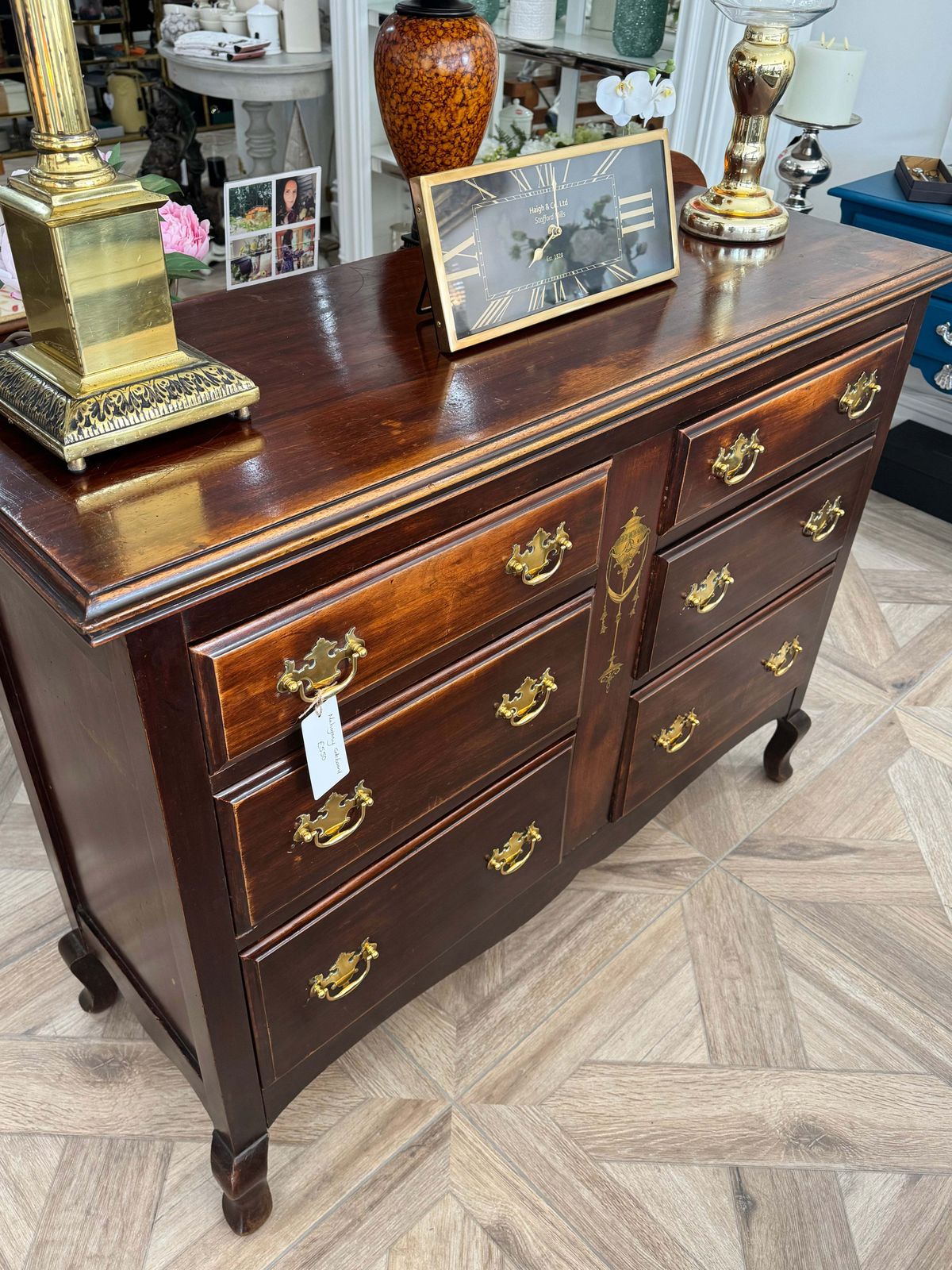 Antique Style Wooden Chest Of Drawers With Brass Detail photo for sale