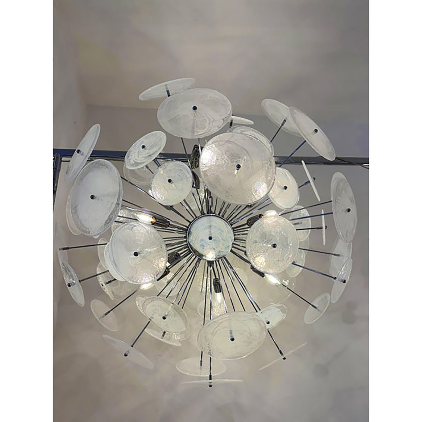 Contemporary Chromed Sputnik Chandelier With Venied White "Alabastro" Murano Glass Discs By Simoeng photo vintage