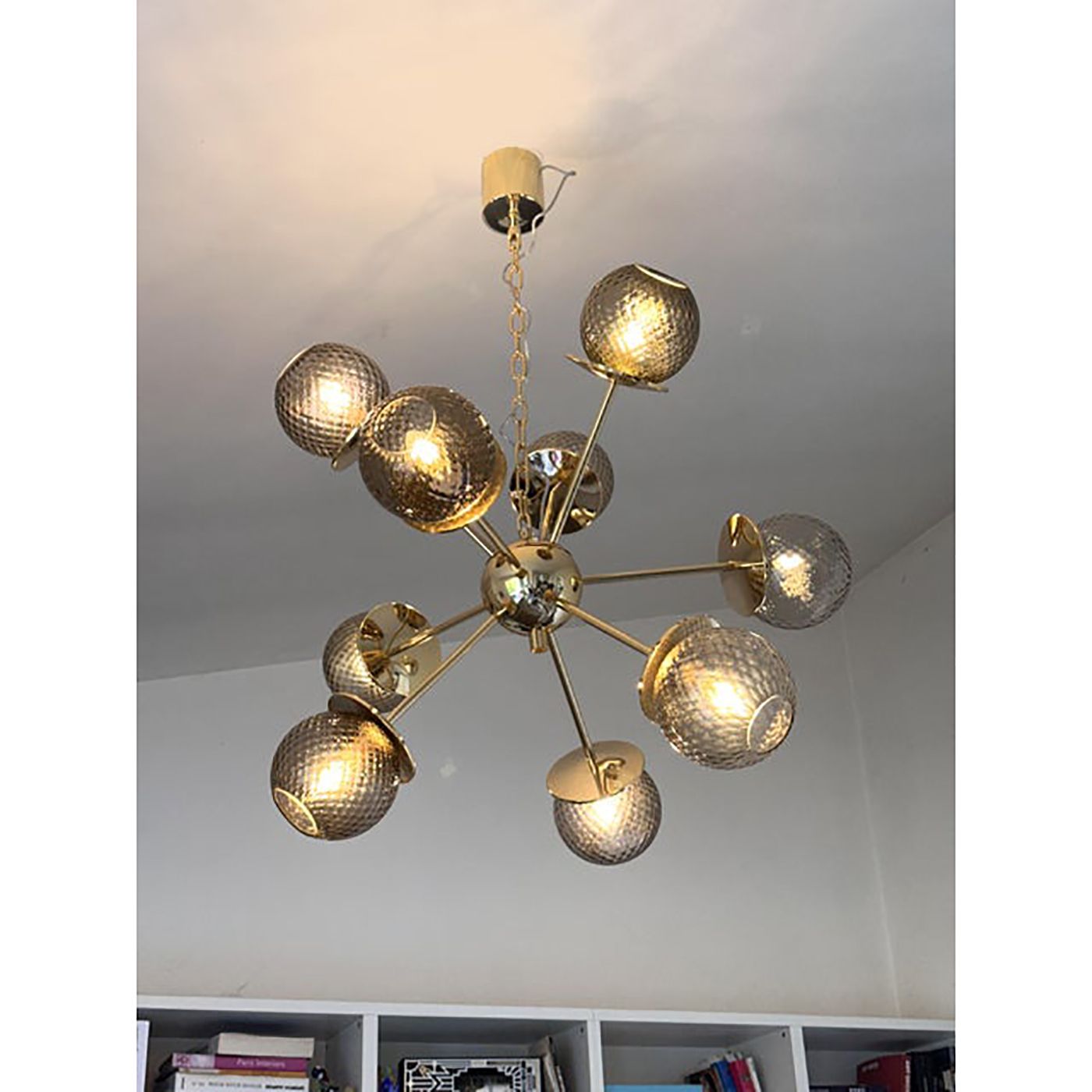 Contemporary Italian Gold Chandelier Sputnik In Style Murano Glass Smoked "Balloton" photo furniture