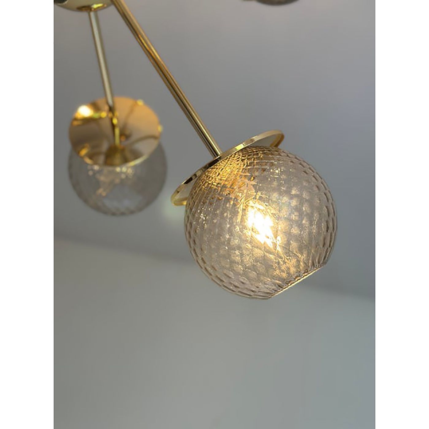 Contemporary Italian Gold Chandelier Sputnik In Style Murano Glass Smoked "Balloton" photo vinterior