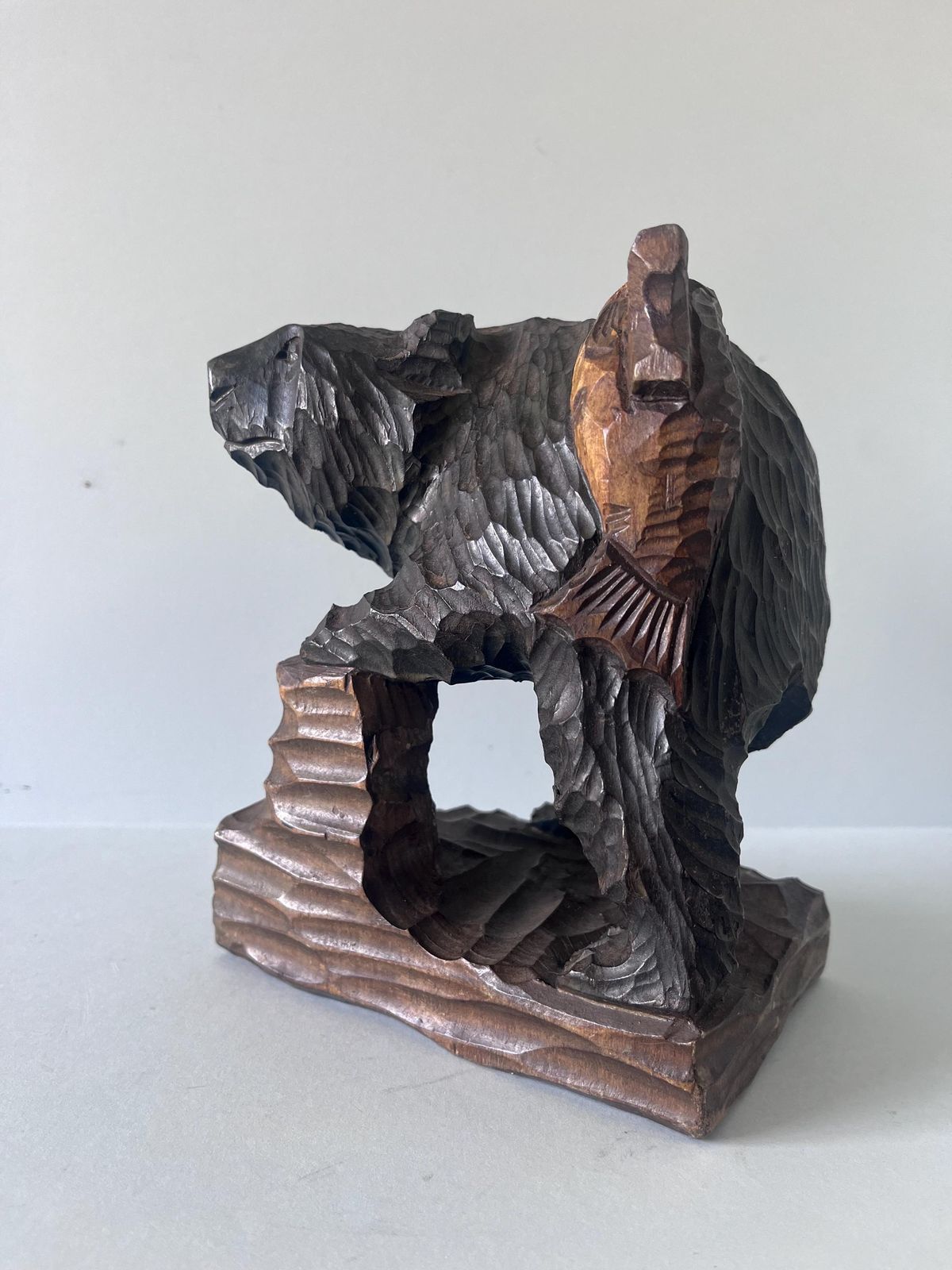 Vintage Hand Carved Wooden Bear Figurine. Large Japanese Ainu Bear, Antique Hand Carved Wooden Bear From Japan, Japanese Folk Art photo Art