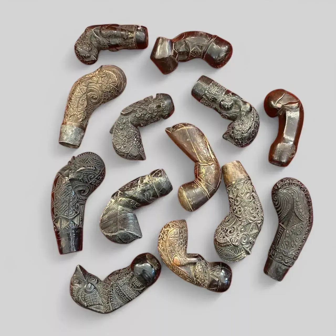 Collection Of Kriss Handles, Java, Indonesia, Late 18th Early 19th Century photo vintage