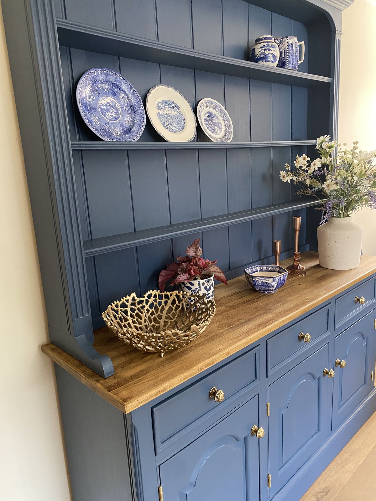 Rustic Farmhouse Dresser, Blue Welsh Dresser, Old Pine Dresser photo Furniture