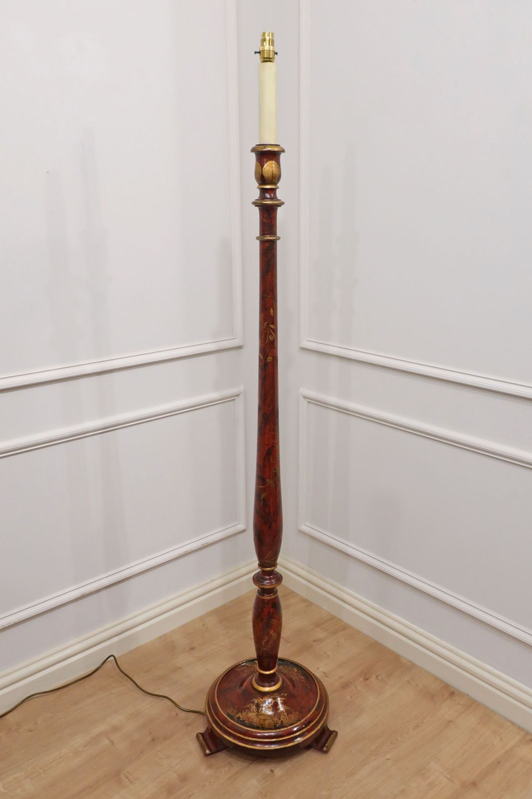 Early 20th Century Red Lacquer Chinoiserie Standard Floor Lamp