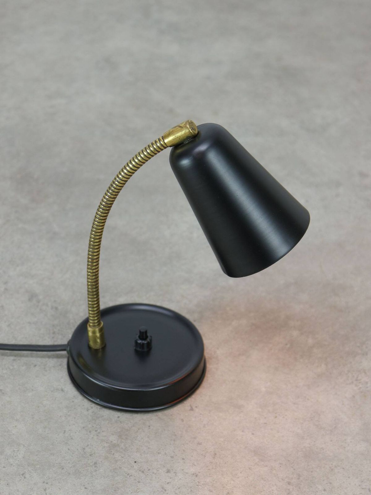 Mid Century Italian Mini Gooseneck Table Lamp In Black And Brass photo furniture