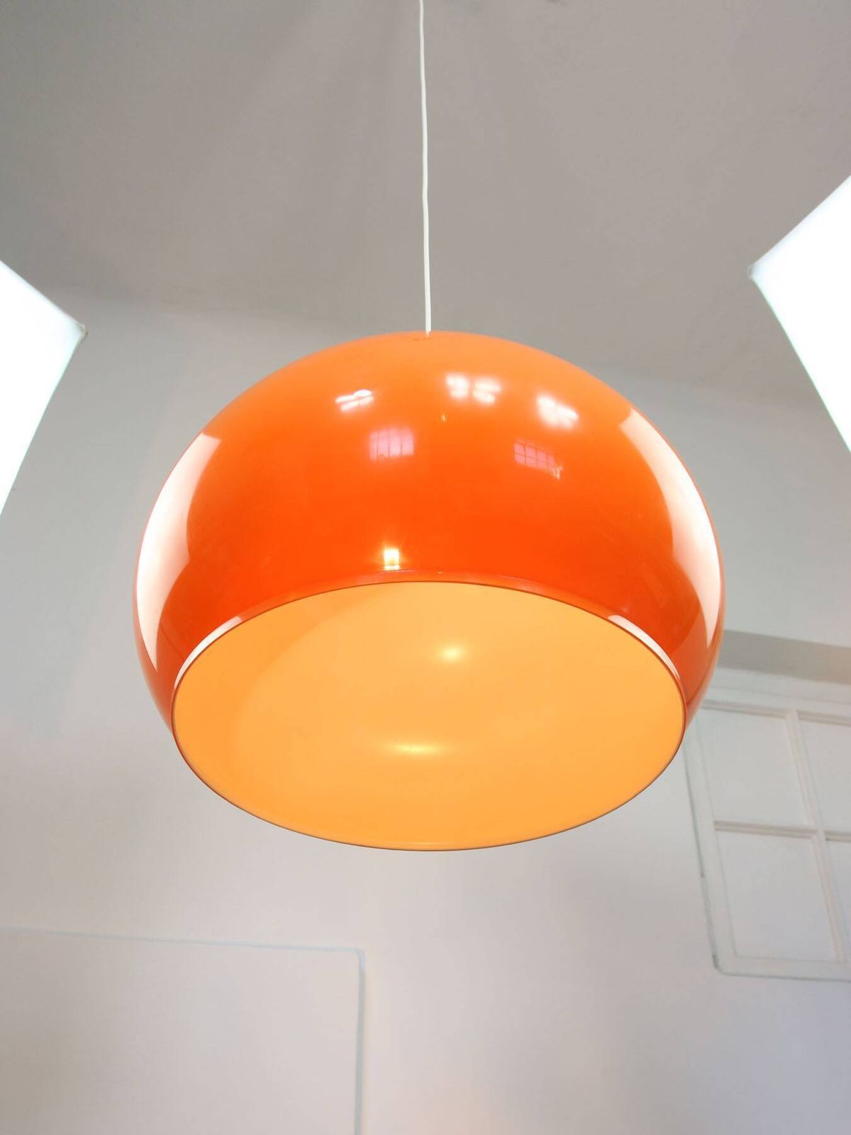 photo for sale Giant Orange Space Age Pendant Light By Guzzini, 1970s