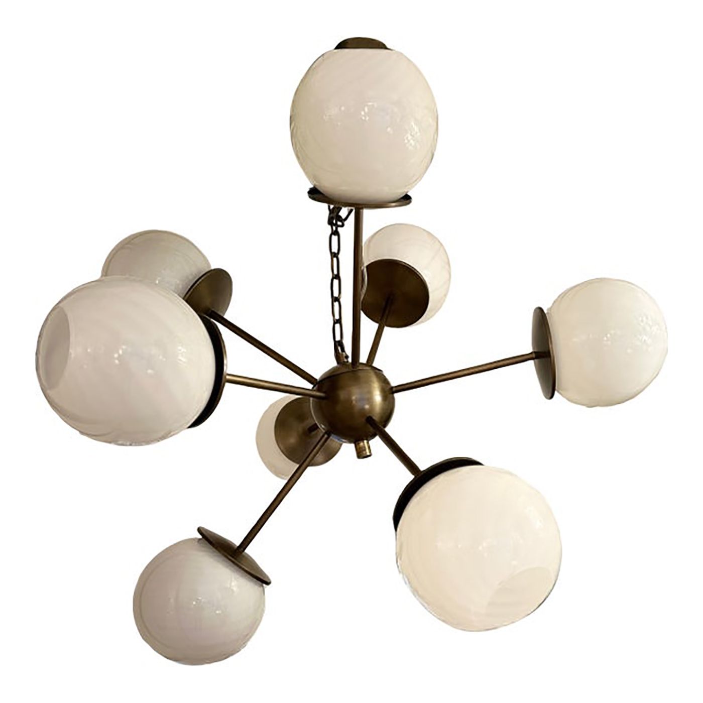 Italian Burnished Sputnik Chandelier In Milky White Swirl Style Murano Glass