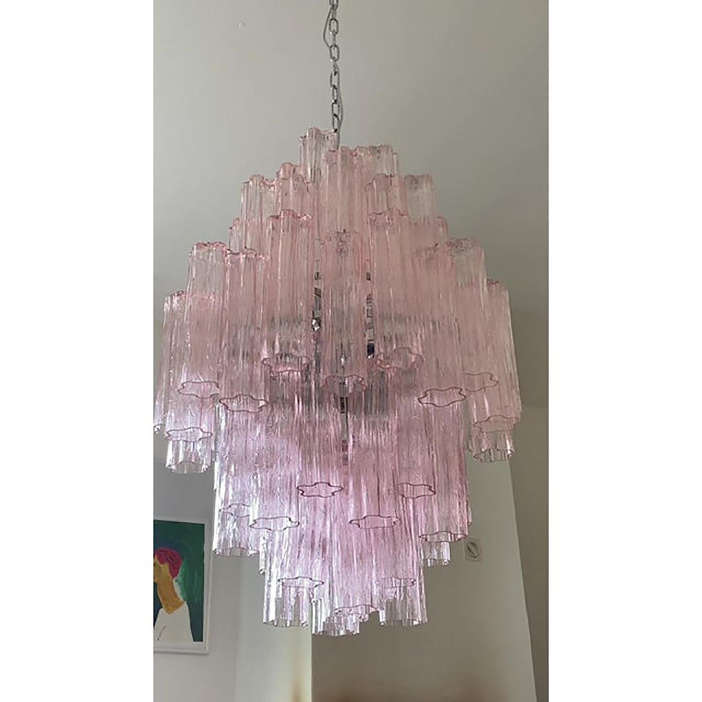 Contemporary Pink "Tronchi" Murano Glass Chandelier photo for sale