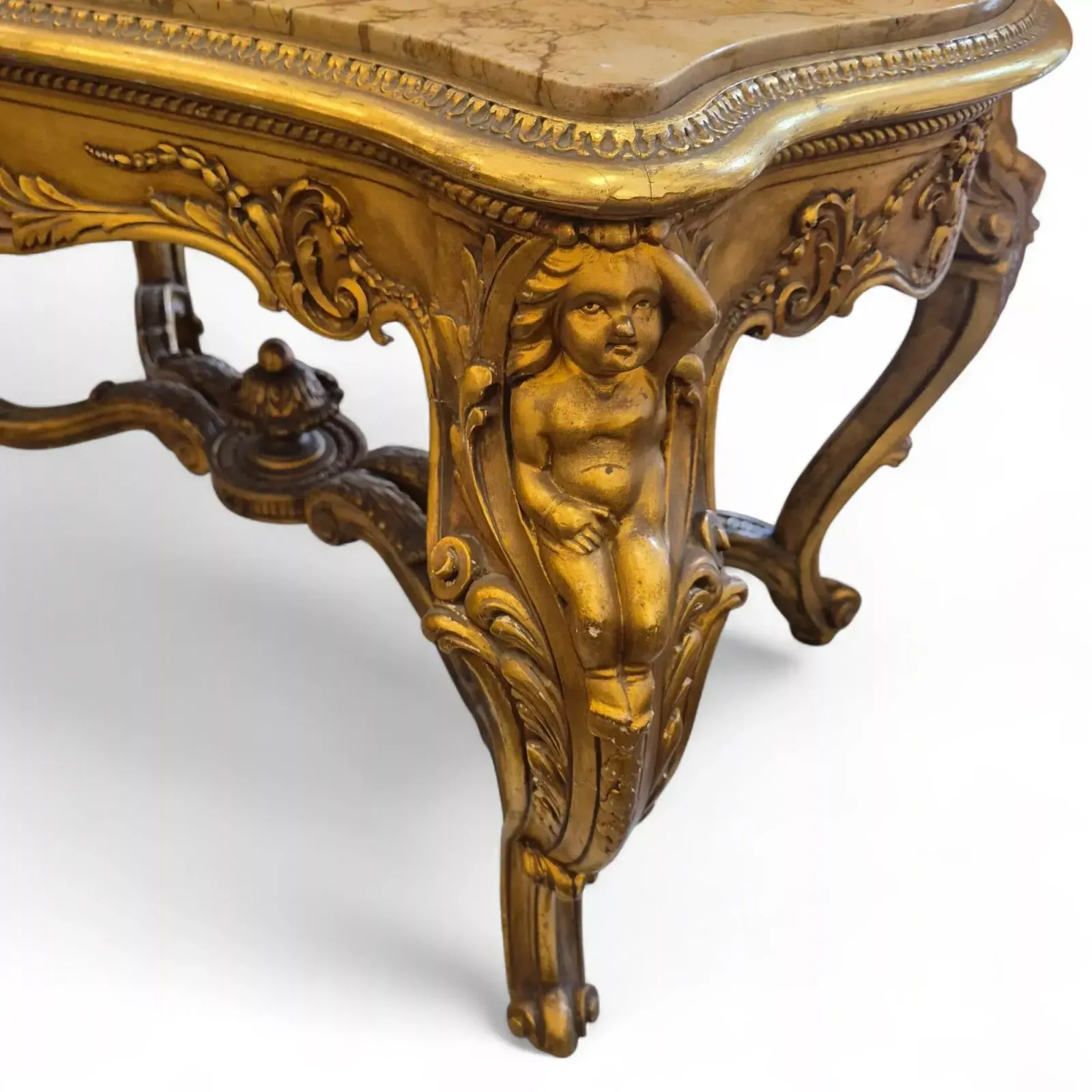 photo for sale Louis XV Style Middle Table In Gilded Wood And Marble   19th Century