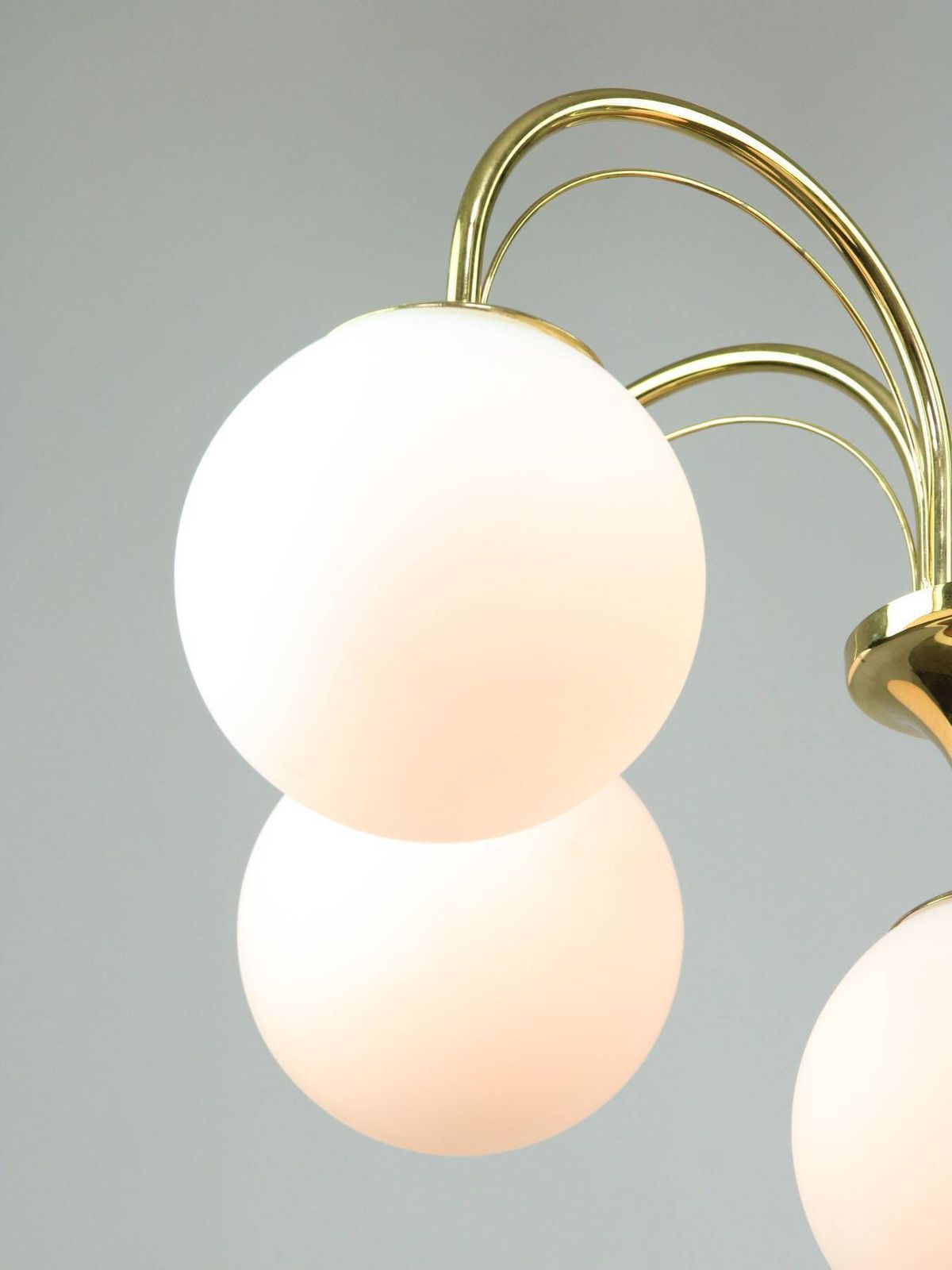 Vintage Golden & Opaline Glass 5 Arm Chandelier, 70s photo vinterior