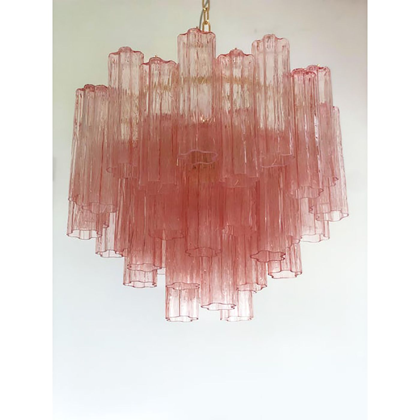 Contemporary Scenographic Pink “Tronchi” Murano Glass Chandelier In Venini Style photo for sale