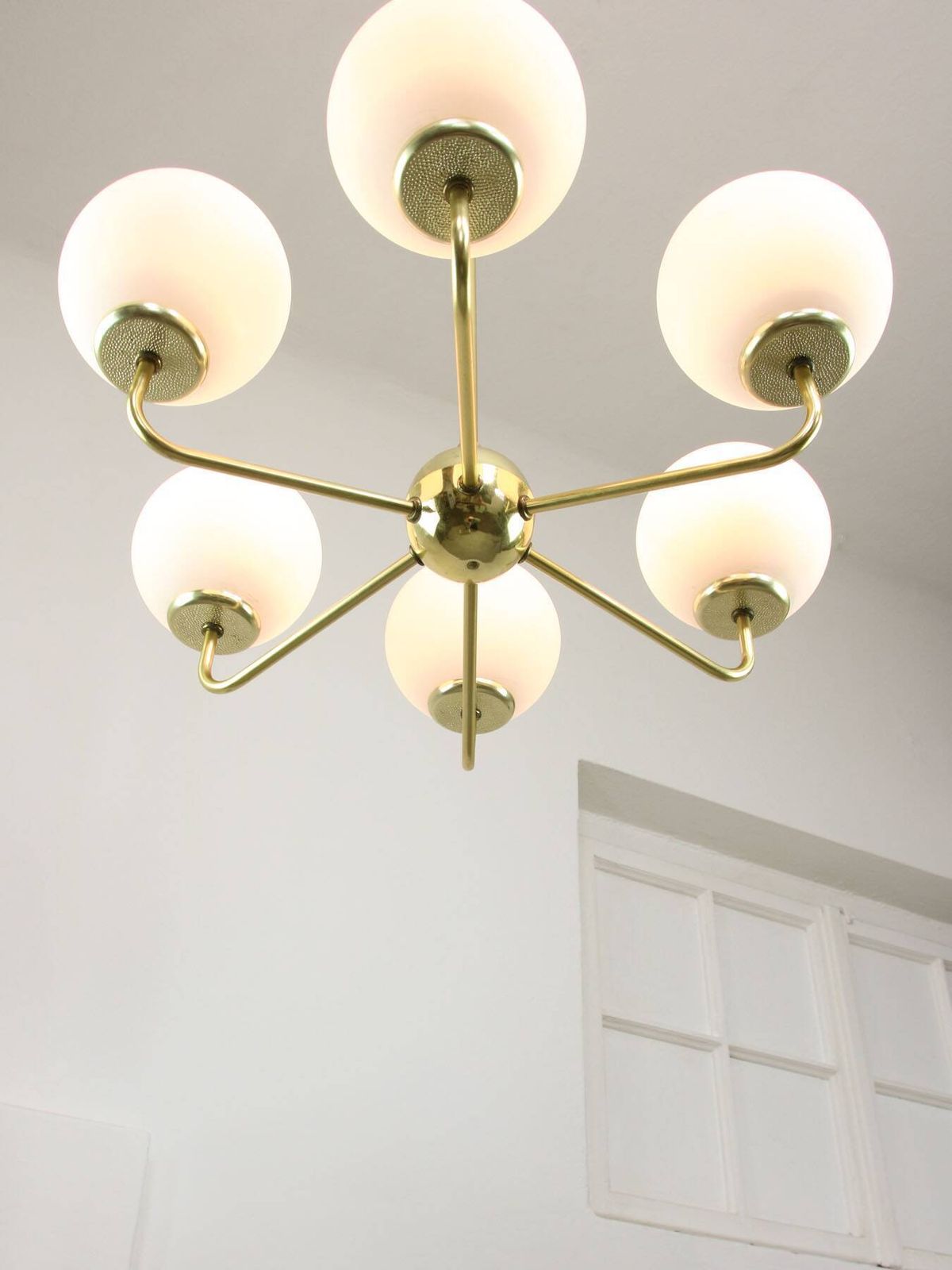 Mid Century Upward Sputnik Golden Chandelier, 60s photo buy