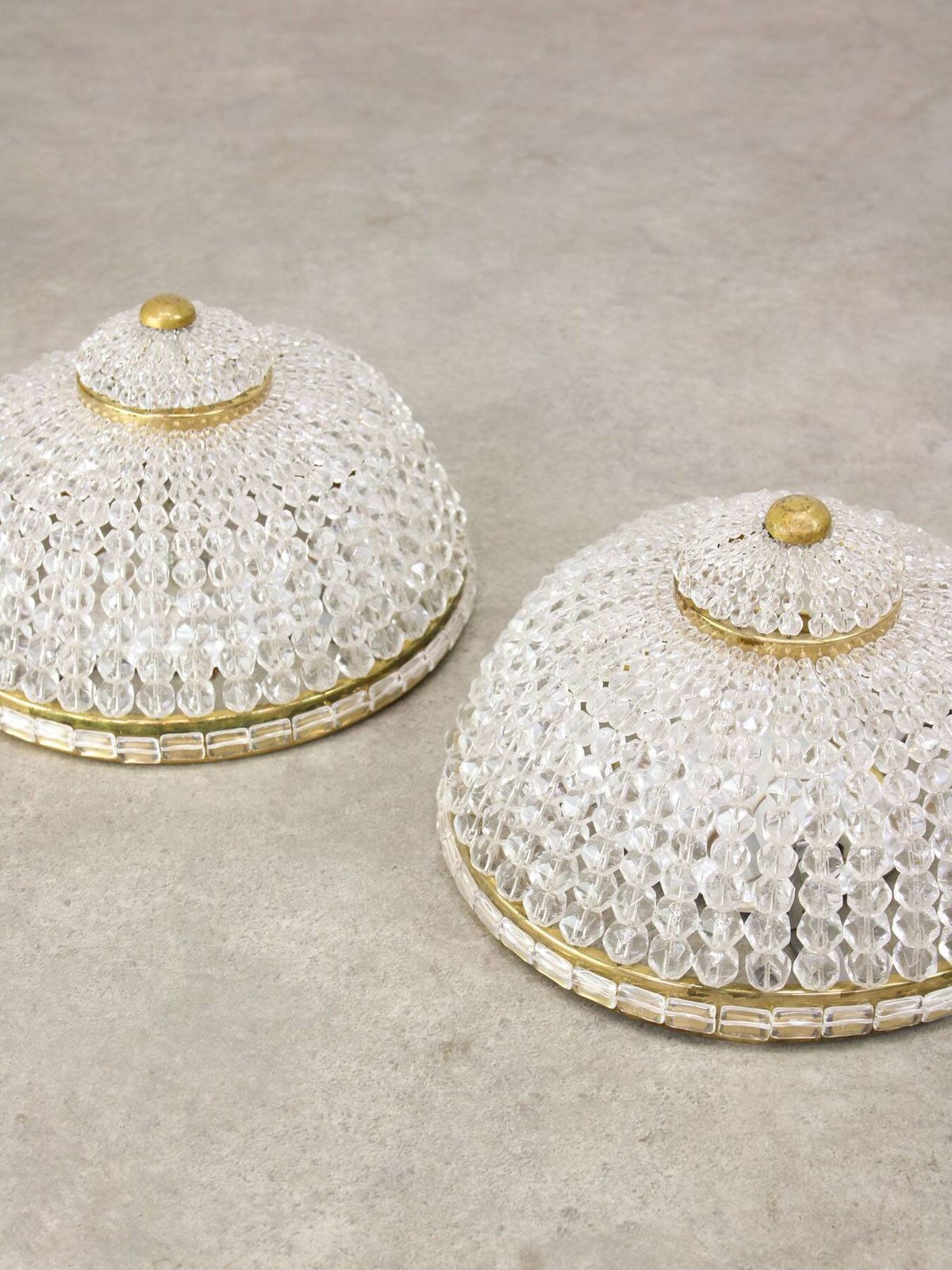 photo buy Mid Century Czech Crystal And Brass Wall Lamp In Brass, 50s, Set Of 2