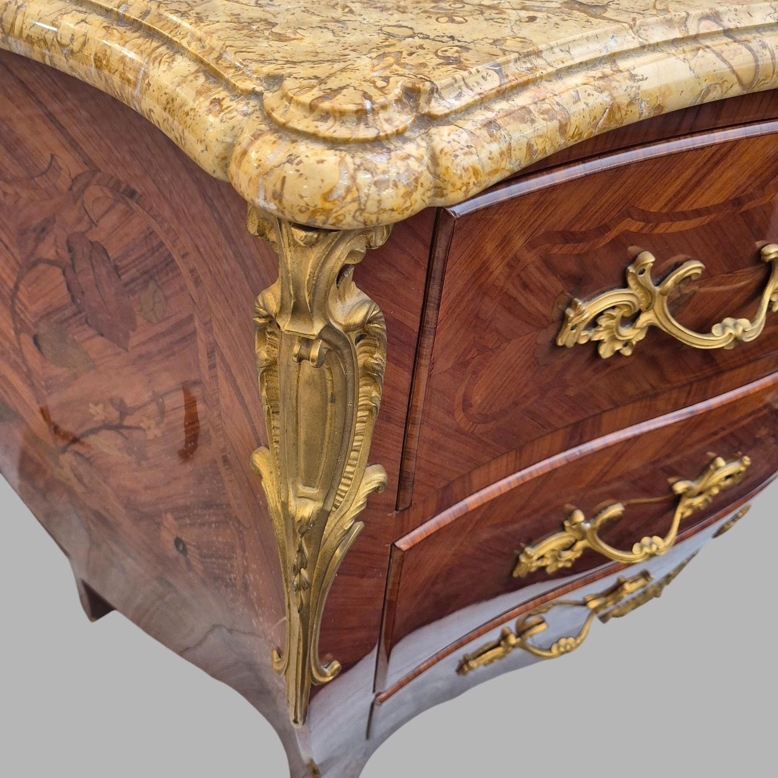 Louis XV Style Marquetry And Marble Chest Of Drawers, France, Early 20th Century photo vinterior