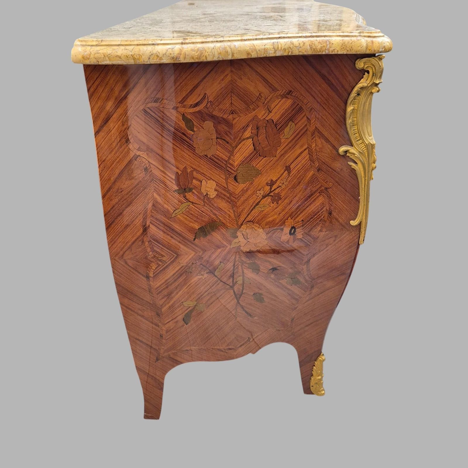 photo furniture Louis XV Style Marquetry And Marble Chest Of Drawers, France, Early 20th Century