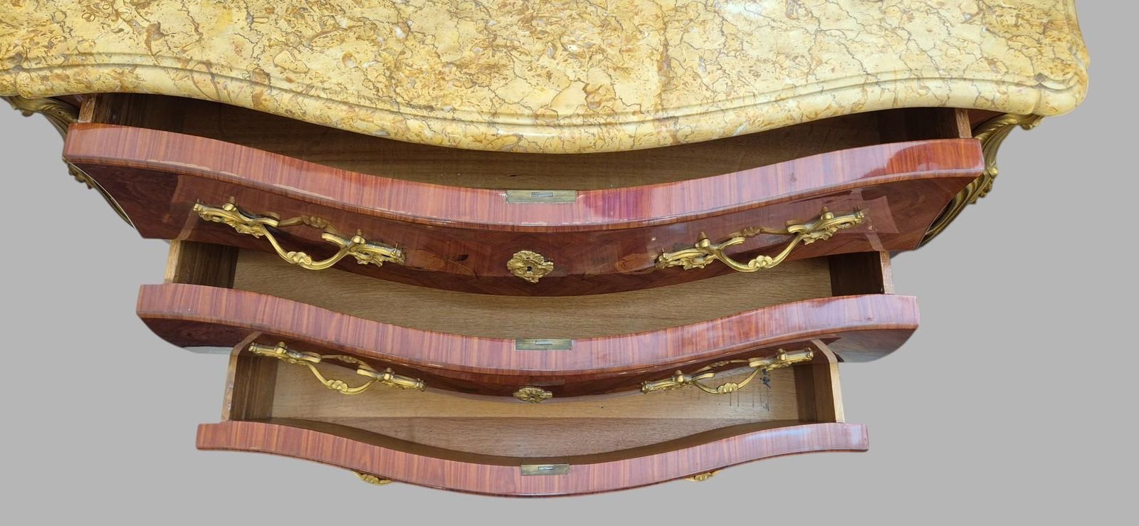 photo vinterior Louis XV Style Marquetry And Marble Chest Of Drawers, France, Early 20th Century