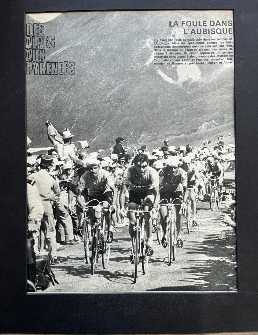 Vintage Cycling Print  Tour De France, Pingeon, Jimenez 1965 Col D’aubisque photo furniture