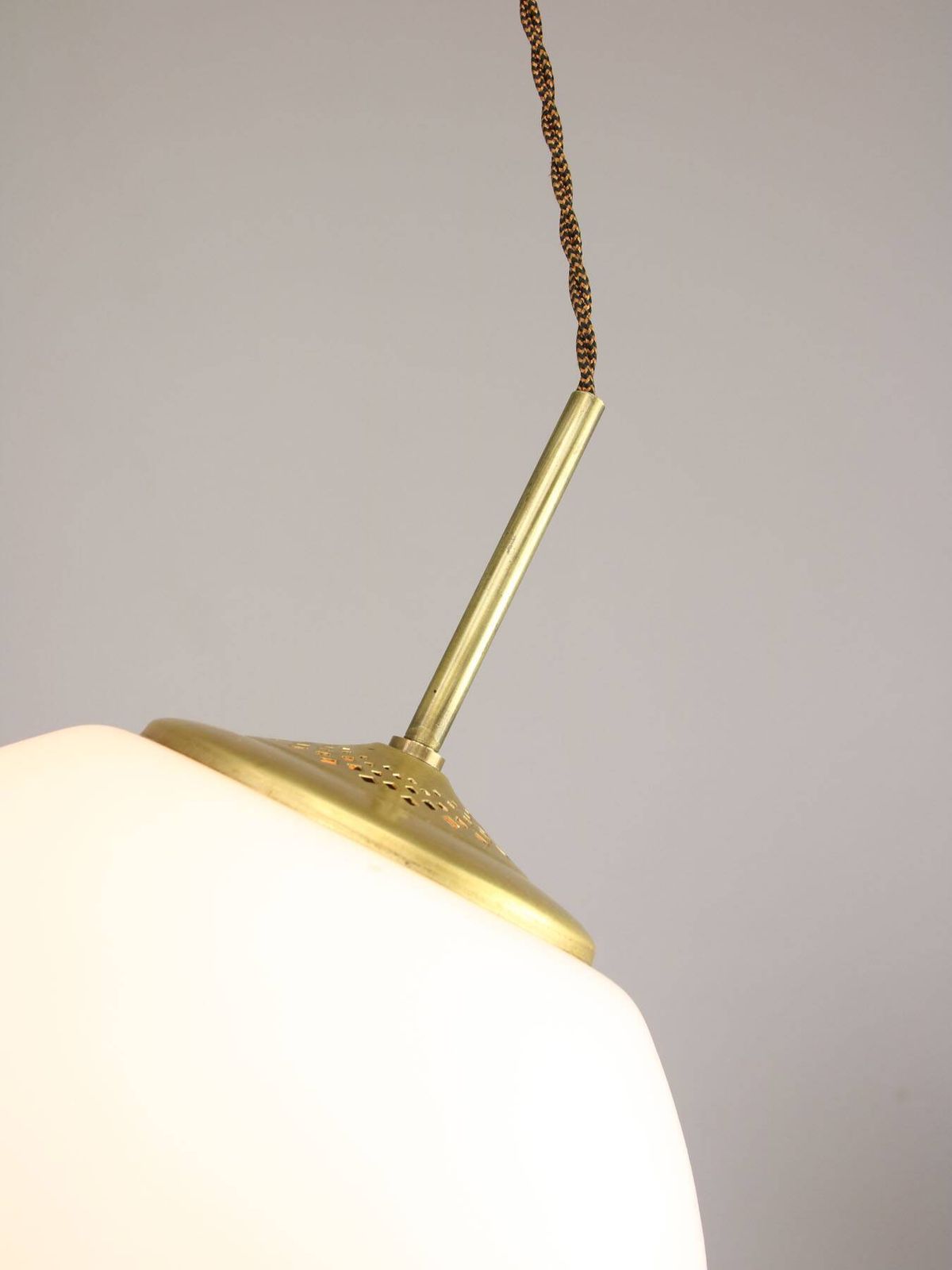 photo furniture Mid Century Modern Italian Opaline Glass And Brass Pendant Lamp