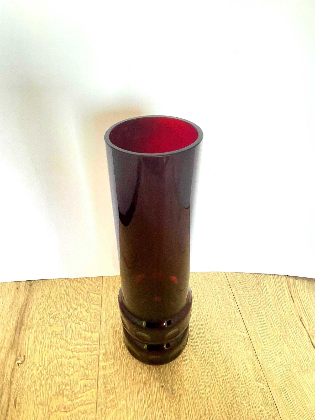 Tall Black Cherry Red Mid Century German Glass Vase With Clear Windows photo 55.0