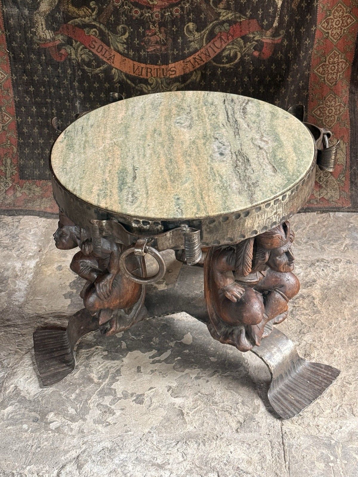 Antique Marble Jean Maurice Rothschild Neo Classical Round Side Coffee Table photo vinterior