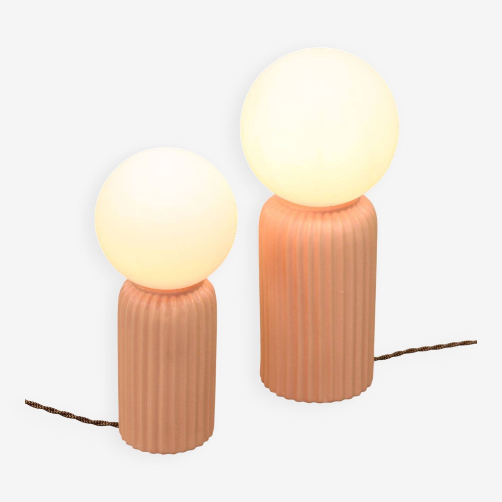 Vintage Italian Ceramic Table Lamps In Salmon Ceramic And Opaline, Set Of 2
