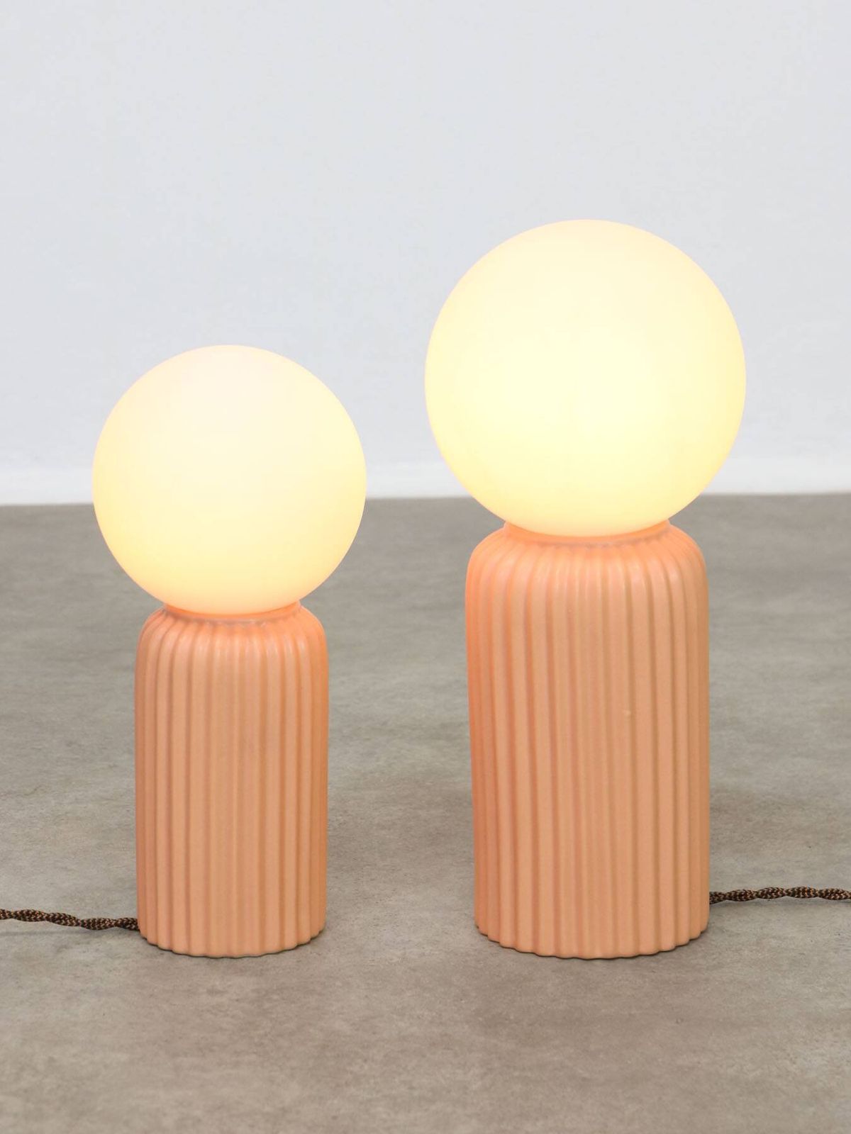 Vintage Italian Ceramic Table Lamps In Salmon Ceramic And Opaline, Set Of 2 photo vinterior