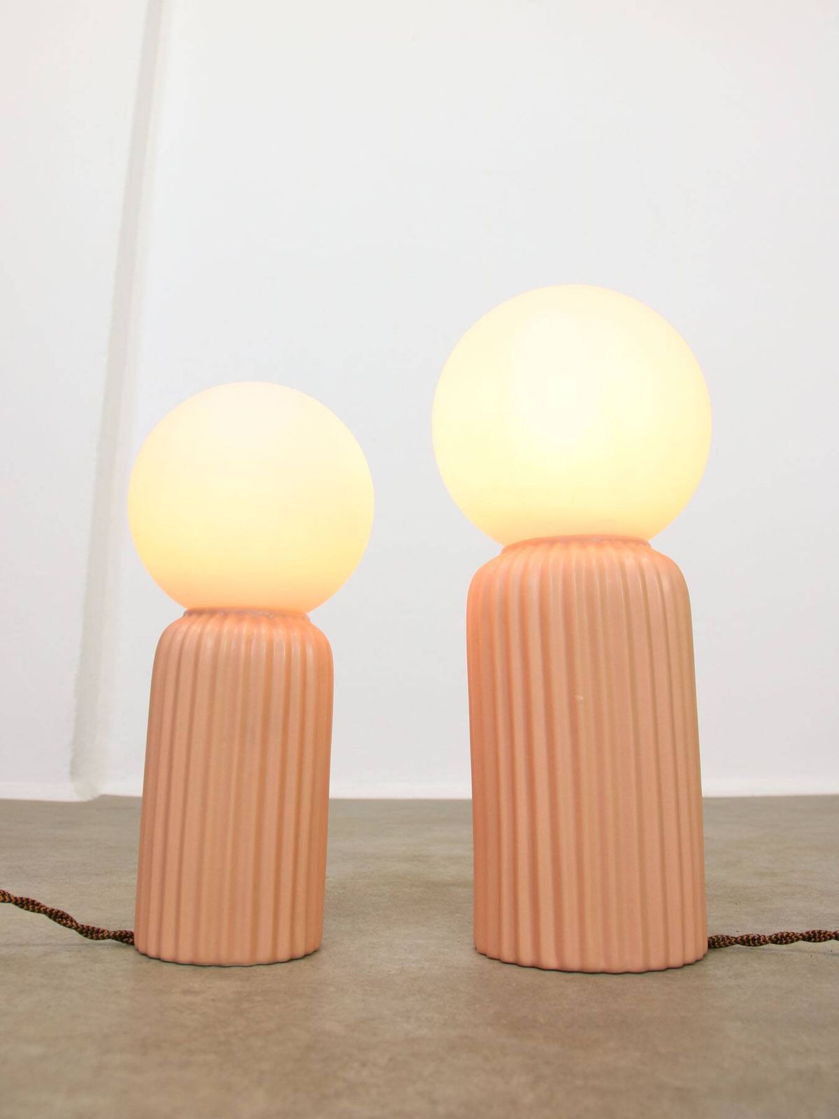 Lighting Vintage Italian Ceramic Table Lamps In Salmon Ceramic And Opaline, Set Of 2 photo