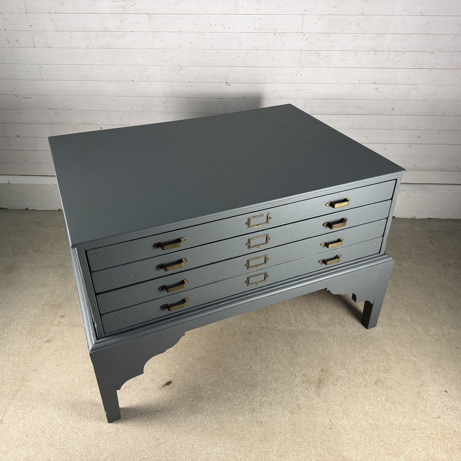 Large Painted Antique 4 Drawer Plan Chest On Stand With Later Top photo for sale