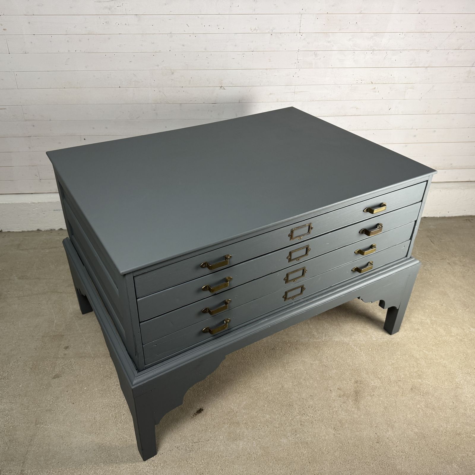 photo for sale Large Painted Antique 4 Drawer Plan Chest On Stand With Later Top