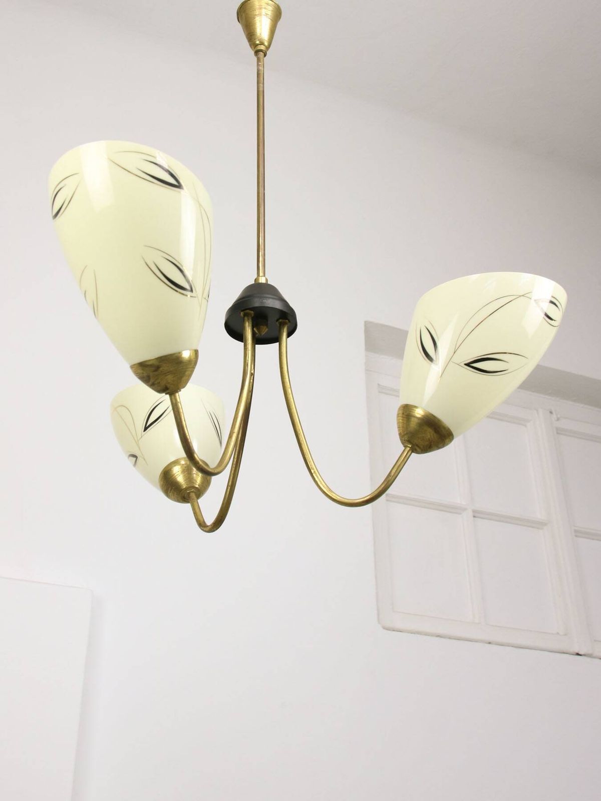 Italian Art Deco Chandelier In Brass And Yellow Glass, 1940s photo furniture