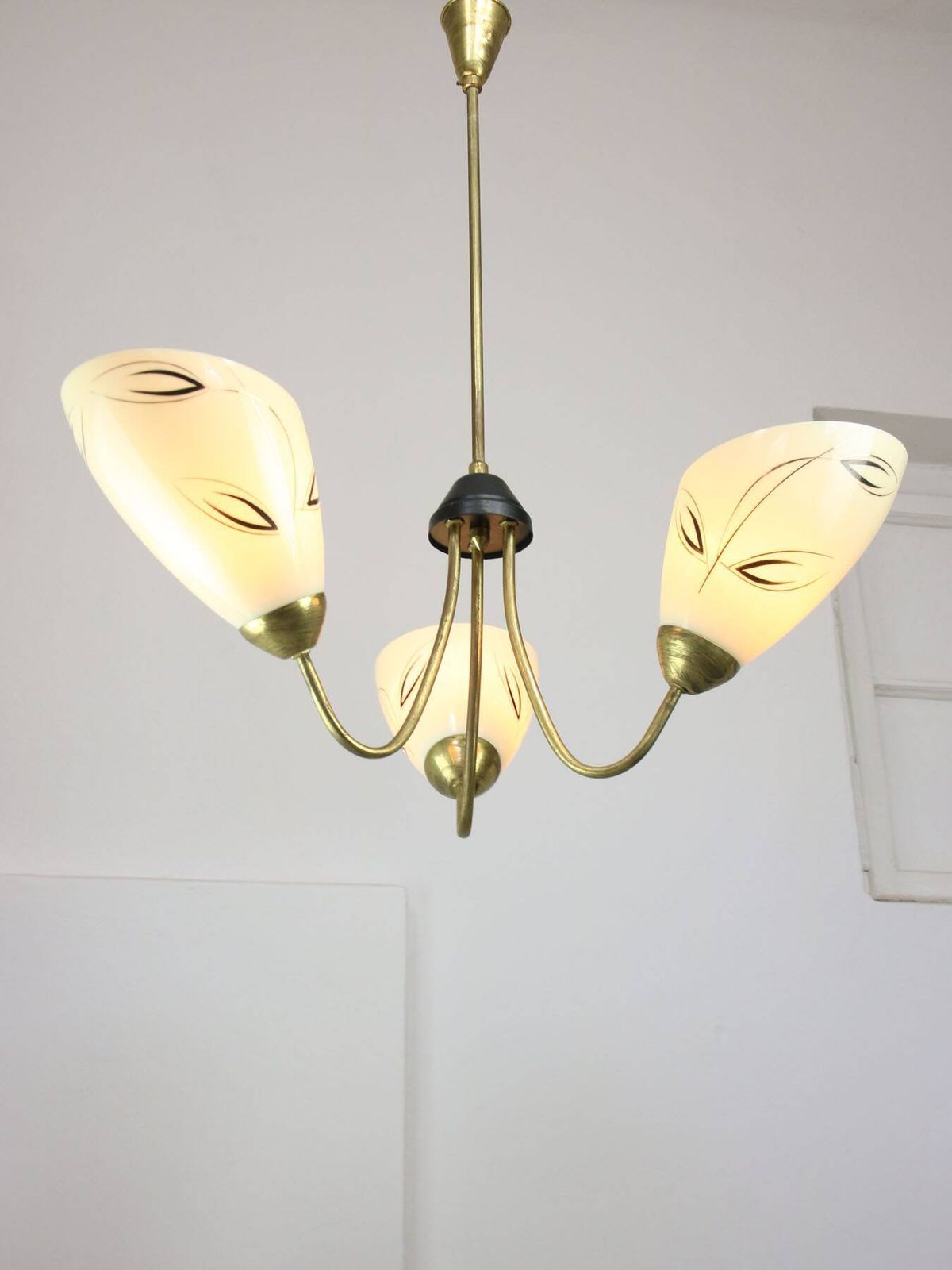 Italian Art Deco Chandelier In Brass And Yellow Glass, 1940s photo 624.0