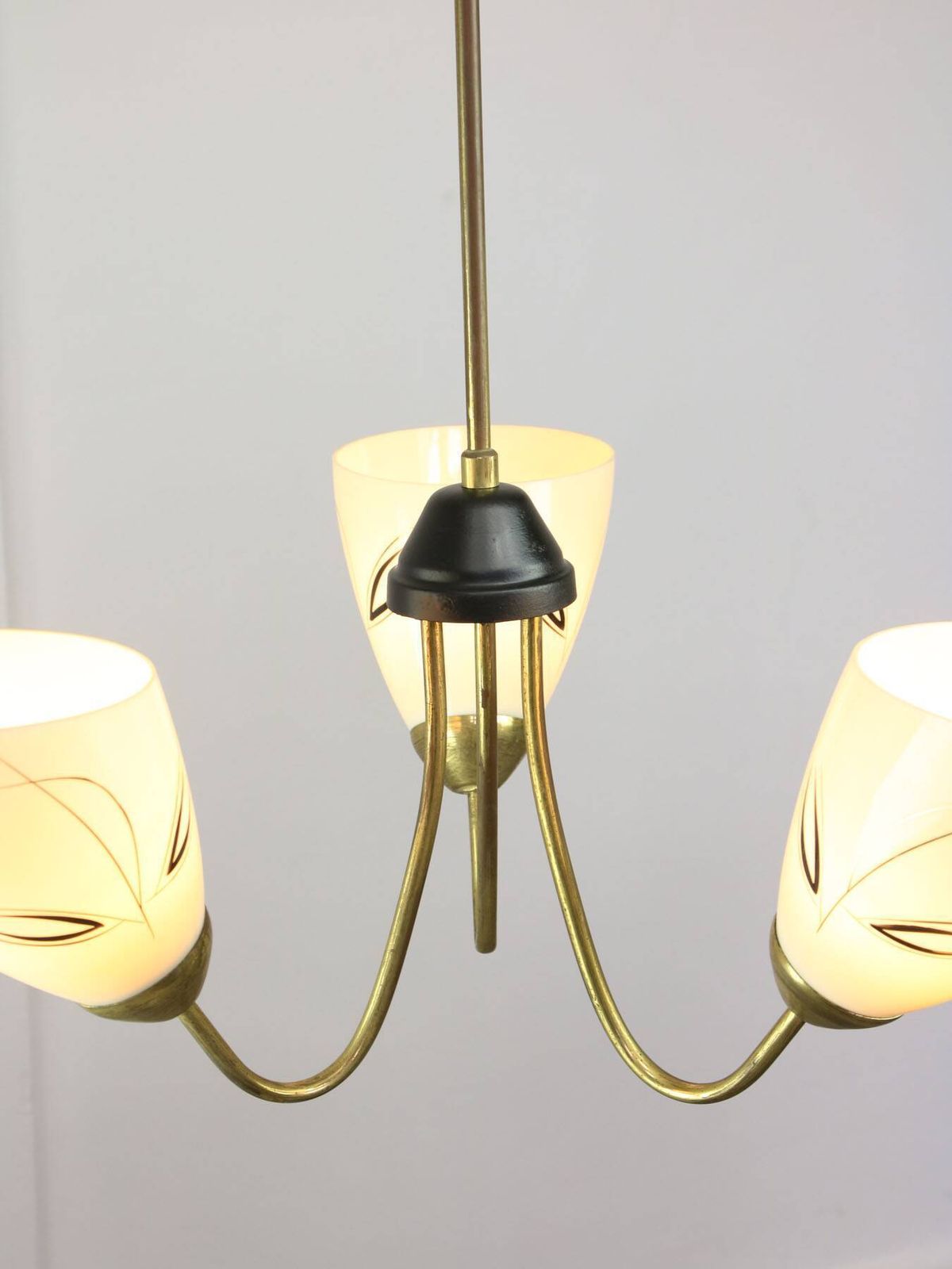 Italian Art Deco Chandelier In Brass And Yellow Glass, 1940s photo vintage