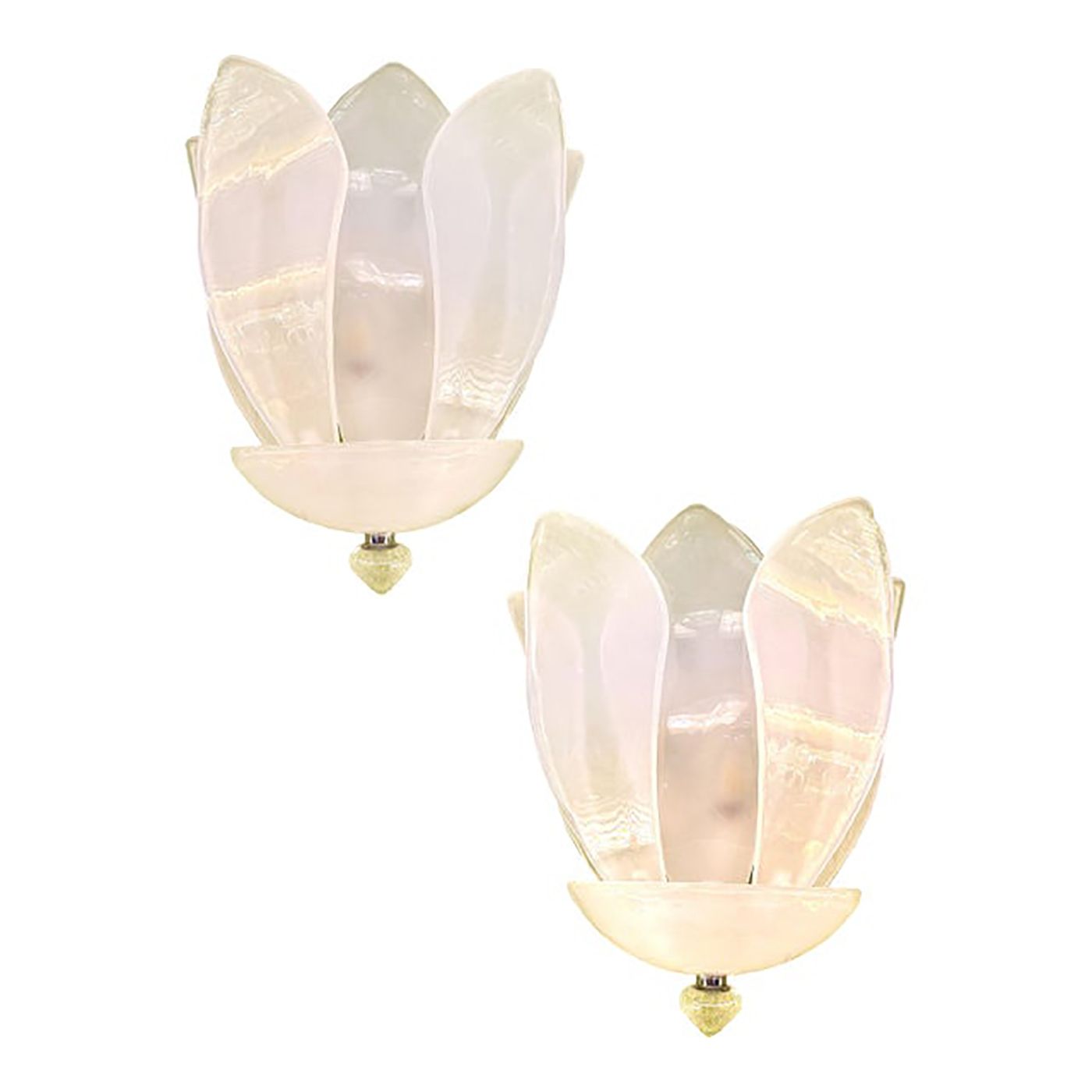Contemporary Venetian Sanded Murano Glass Floreal Wall Sconces Set Of Two
