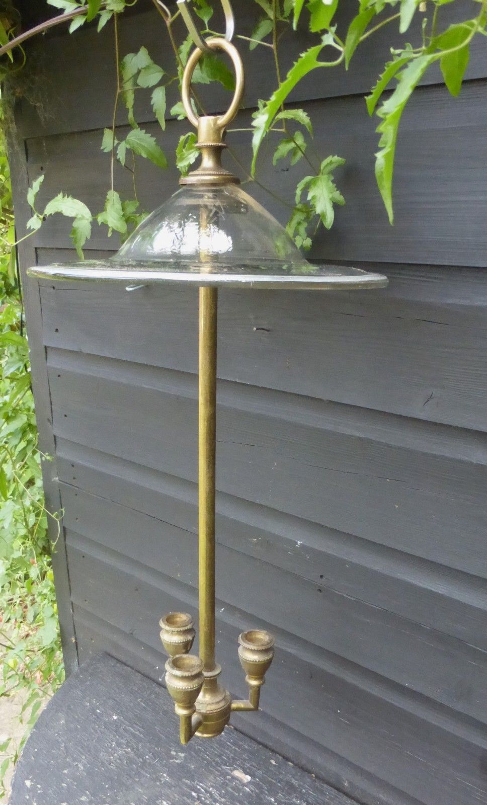 Original Antique Hand Blown Glass Smoke Bell Brass 3 Candle Fittings Ceiling Light C1800's photo furniture