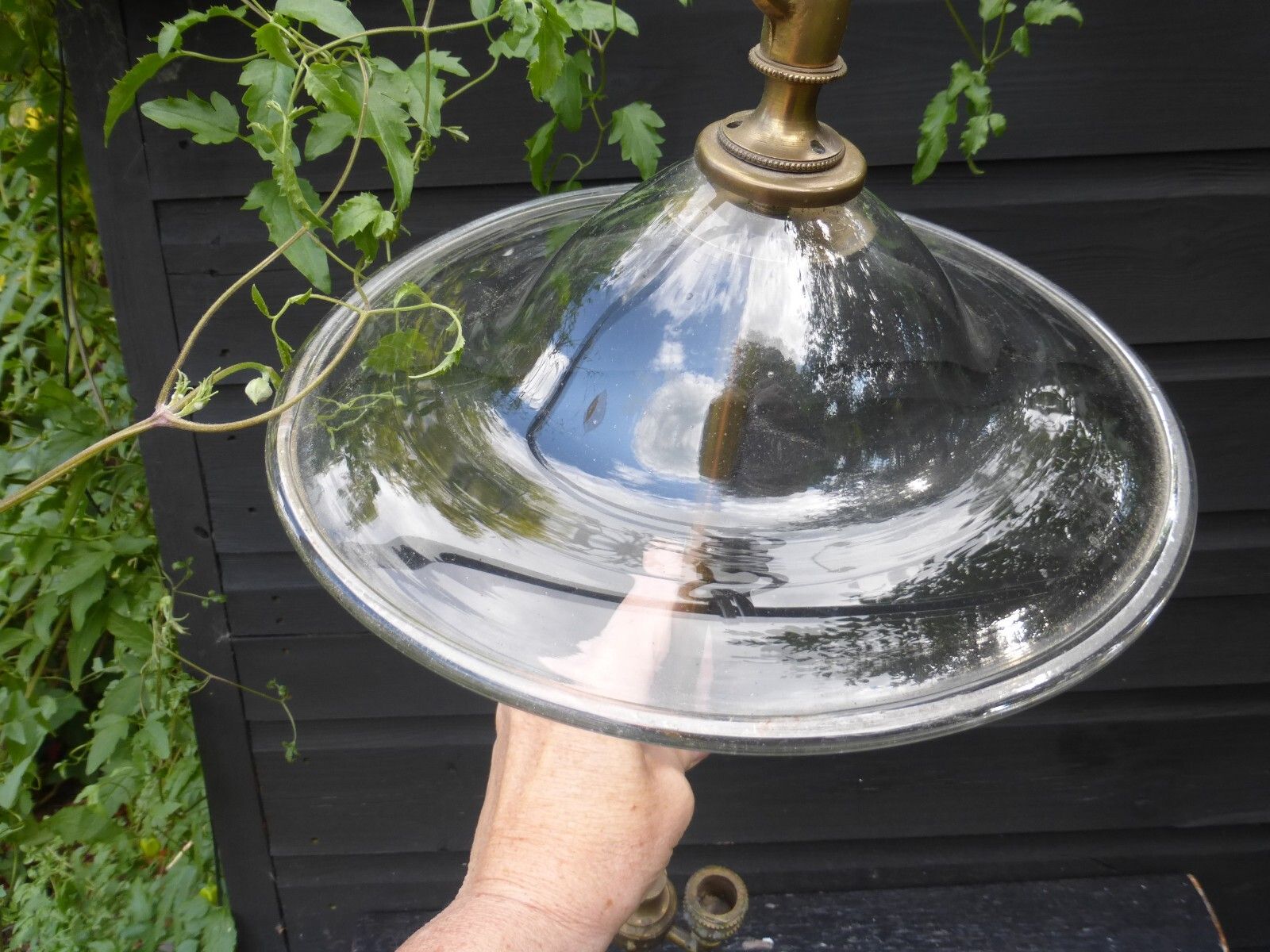 Original Antique Hand Blown Glass Smoke Bell Brass 3 Candle Fittings Ceiling Light C1800's photo buy