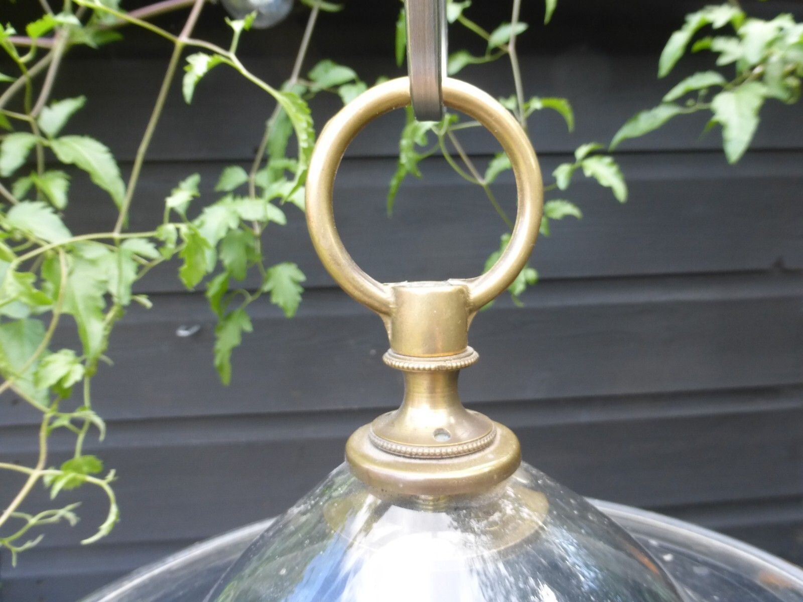 Original Antique Hand Blown Glass Smoke Bell Brass 3 Candle Fittings Ceiling Light C1800's photo vintage