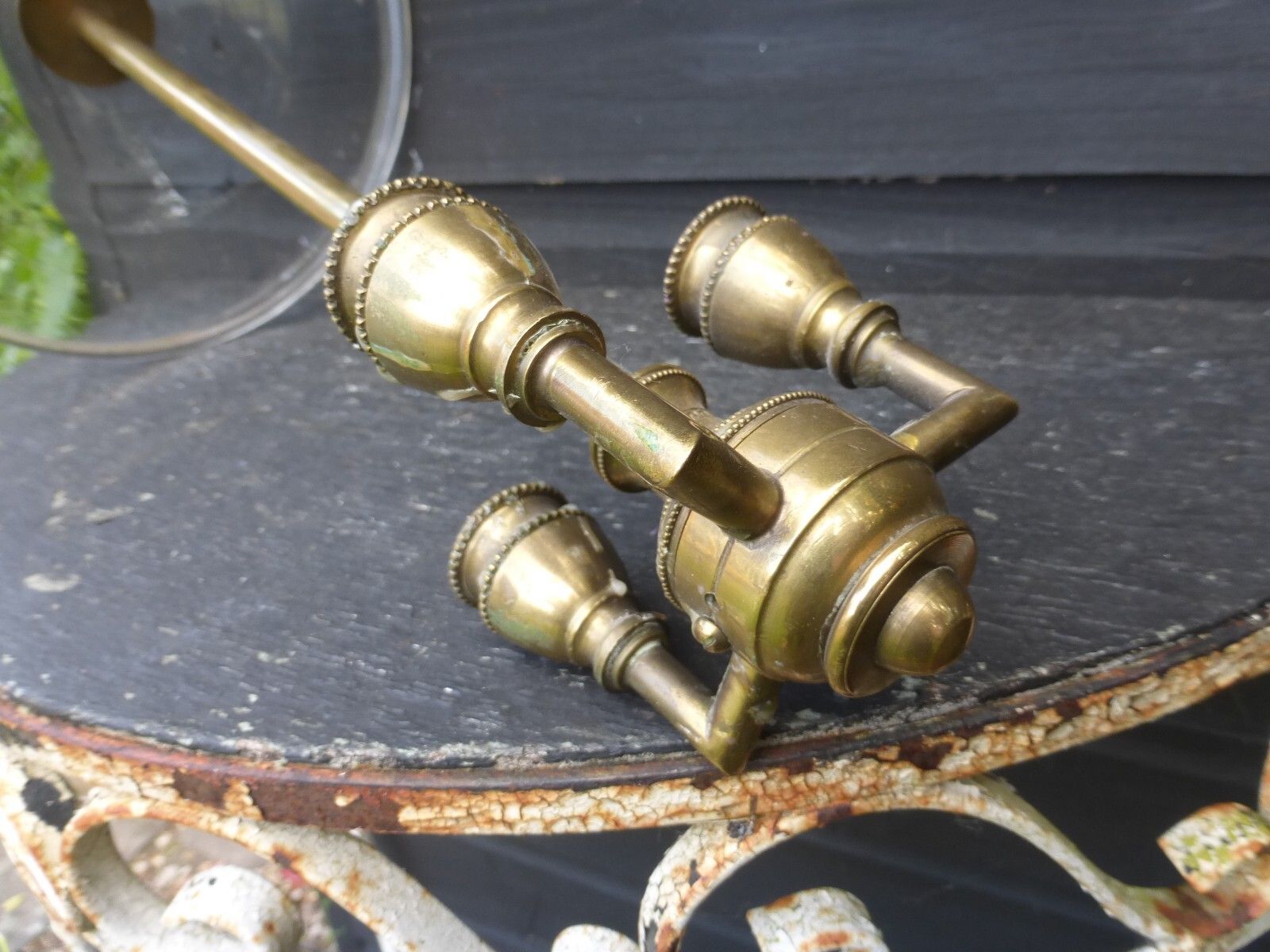 Lighting Original Antique Hand Blown Glass Smoke Bell Brass 3 Candle Fittings Ceiling Light C1800's photo