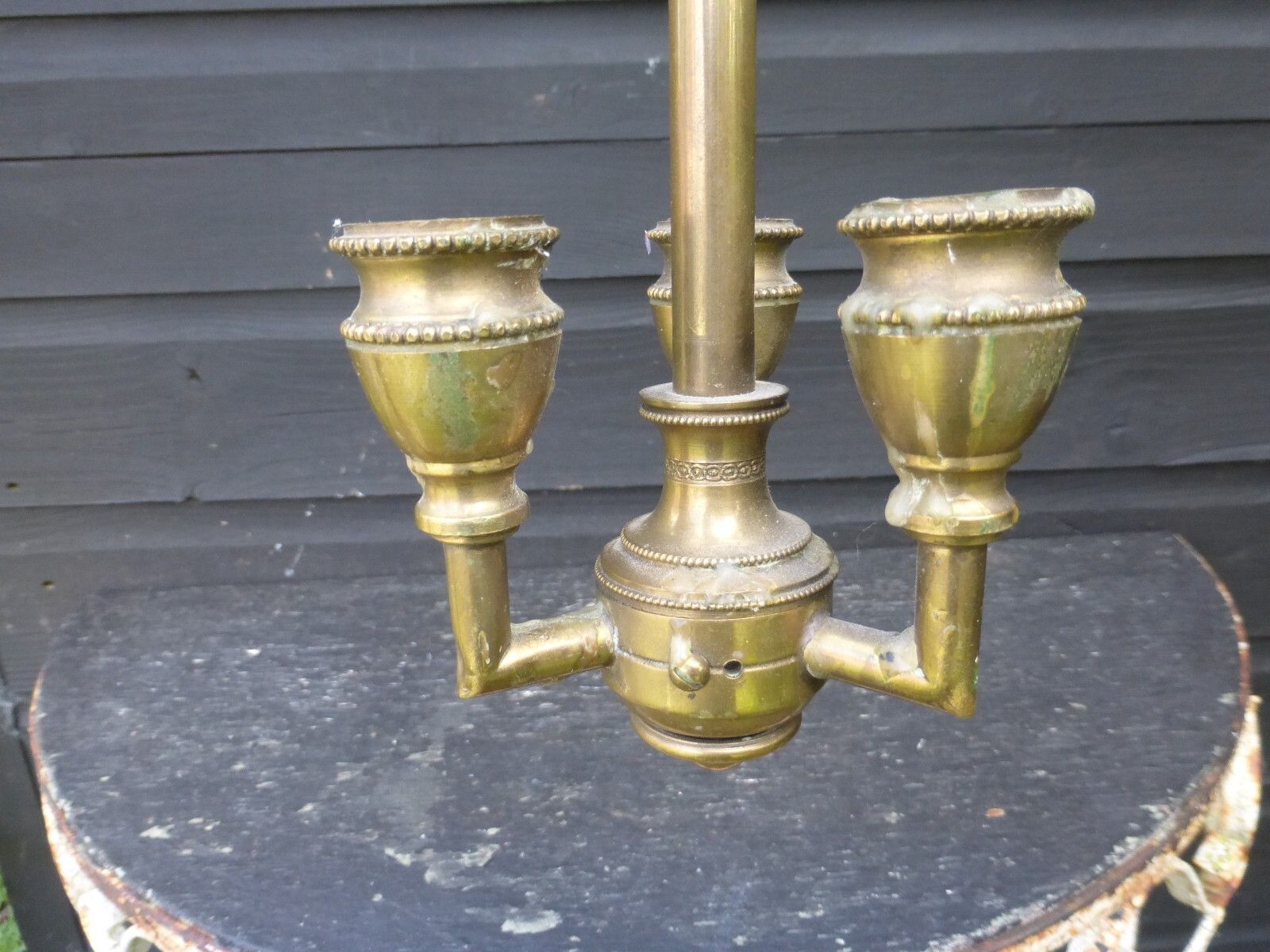 photo buy Original Antique Hand Blown Glass Smoke Bell Brass 3 Candle Fittings Ceiling Light C1800's