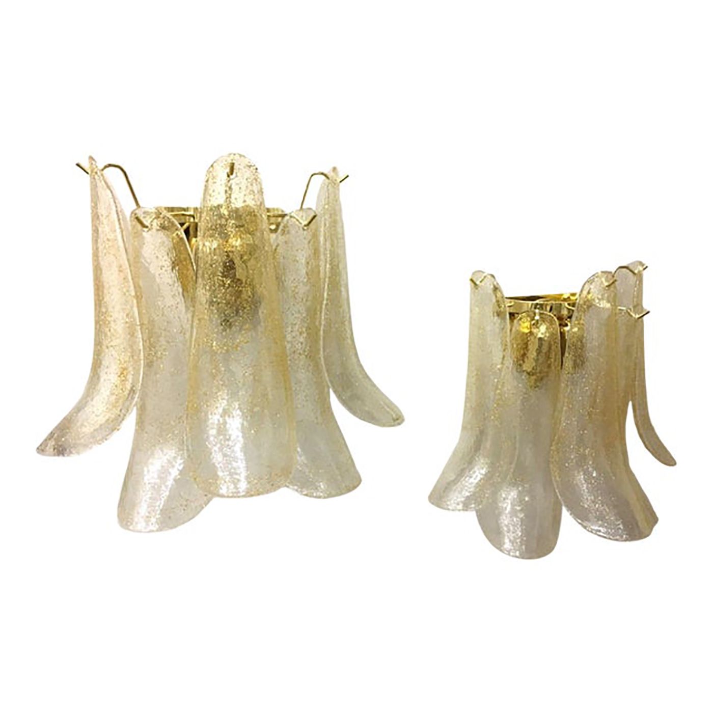 Set Of 2 Clear Gold “Petali” Murano Glass Wall Sconces In Vintage Style