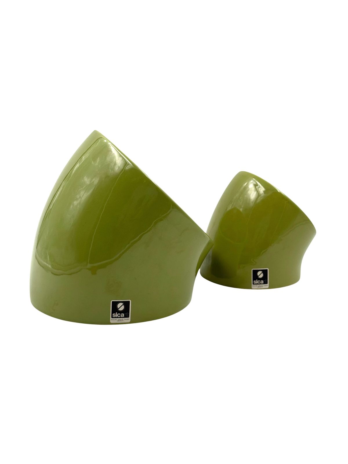 photo vinterior Space Age Set Of 2 Green Ceramic Vide Poche, Sicart Italy Ca. 1970