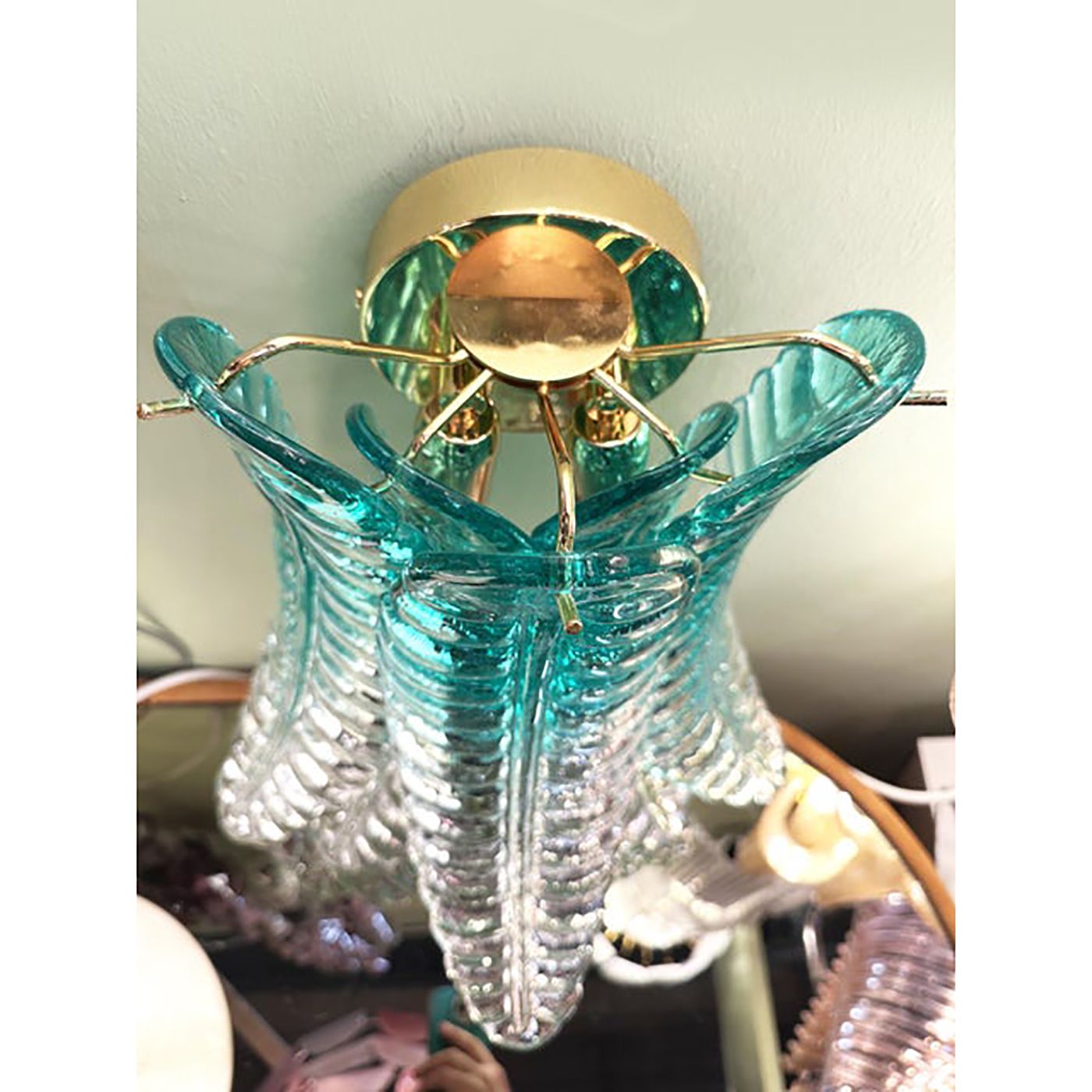 Contemporary Scenographic Set Of Two Greeen "Felci" Murano Glass Wall Sconces photo furniture