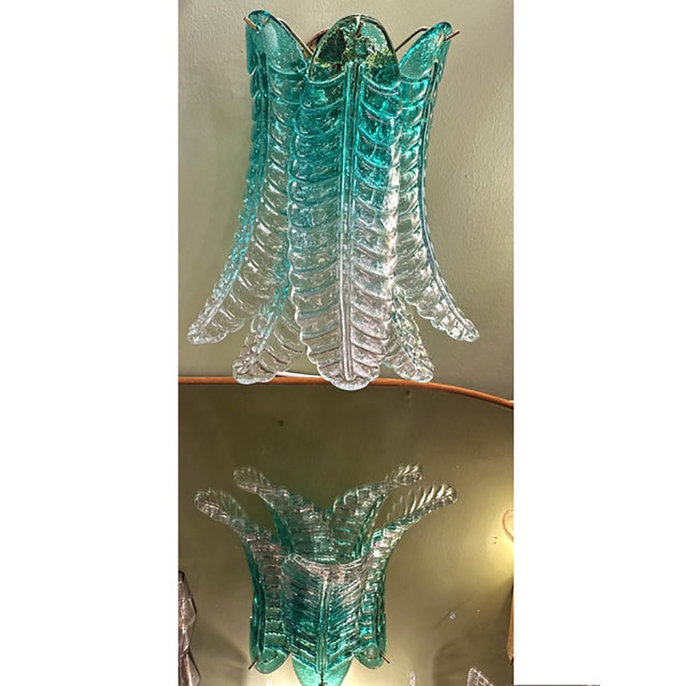 Contemporary Scenographic Set Of Two Greeen "Felci" Murano Glass Wall Sconces photo 6800.0